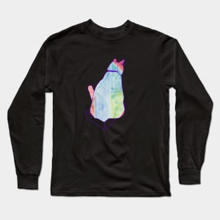 A colorful cat tries to sit in a little box Long Sleeve T-Shirt